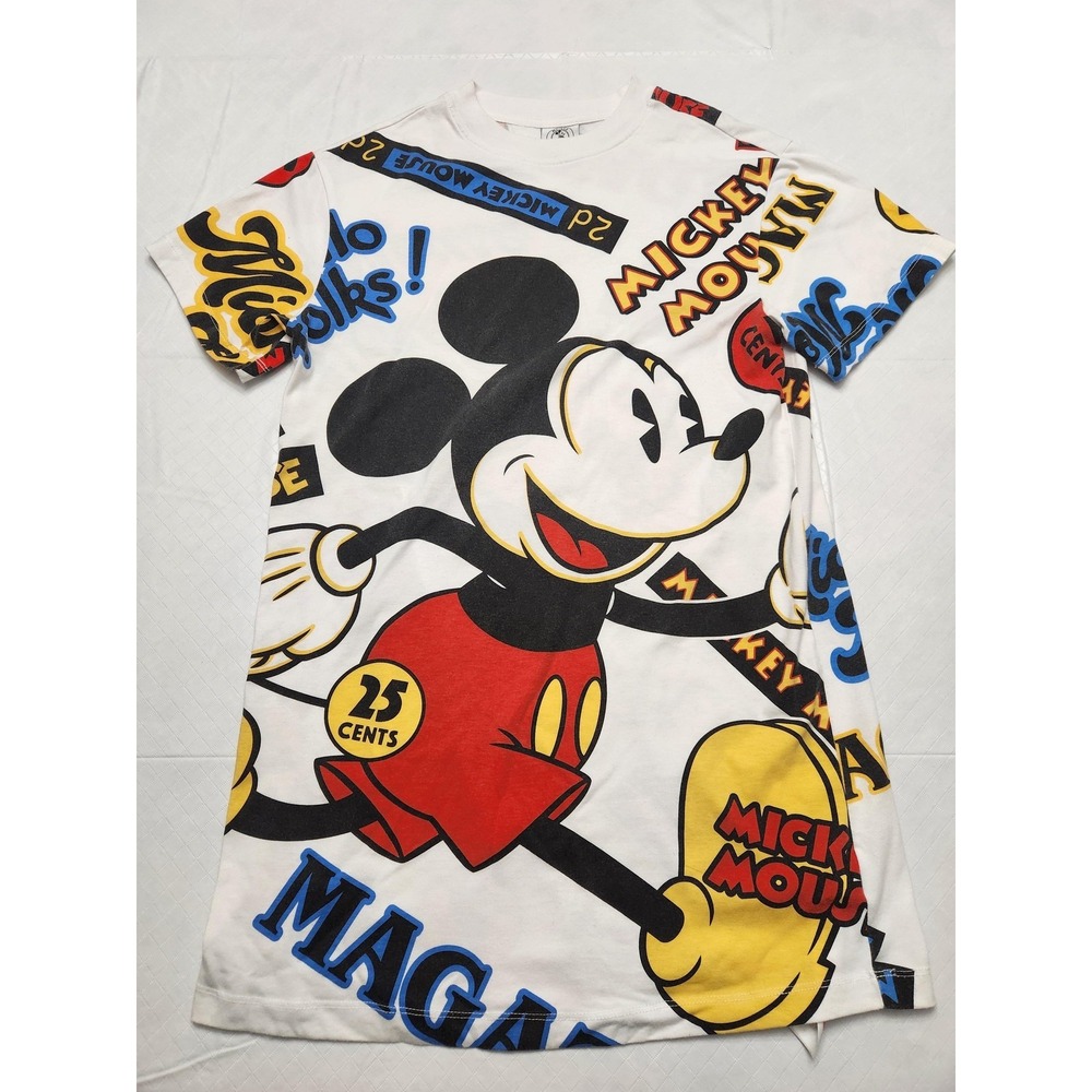 Disney Mickey Mouse Shirt Youth XS‎ White All Over Graphic Long Tee Mickey & Co